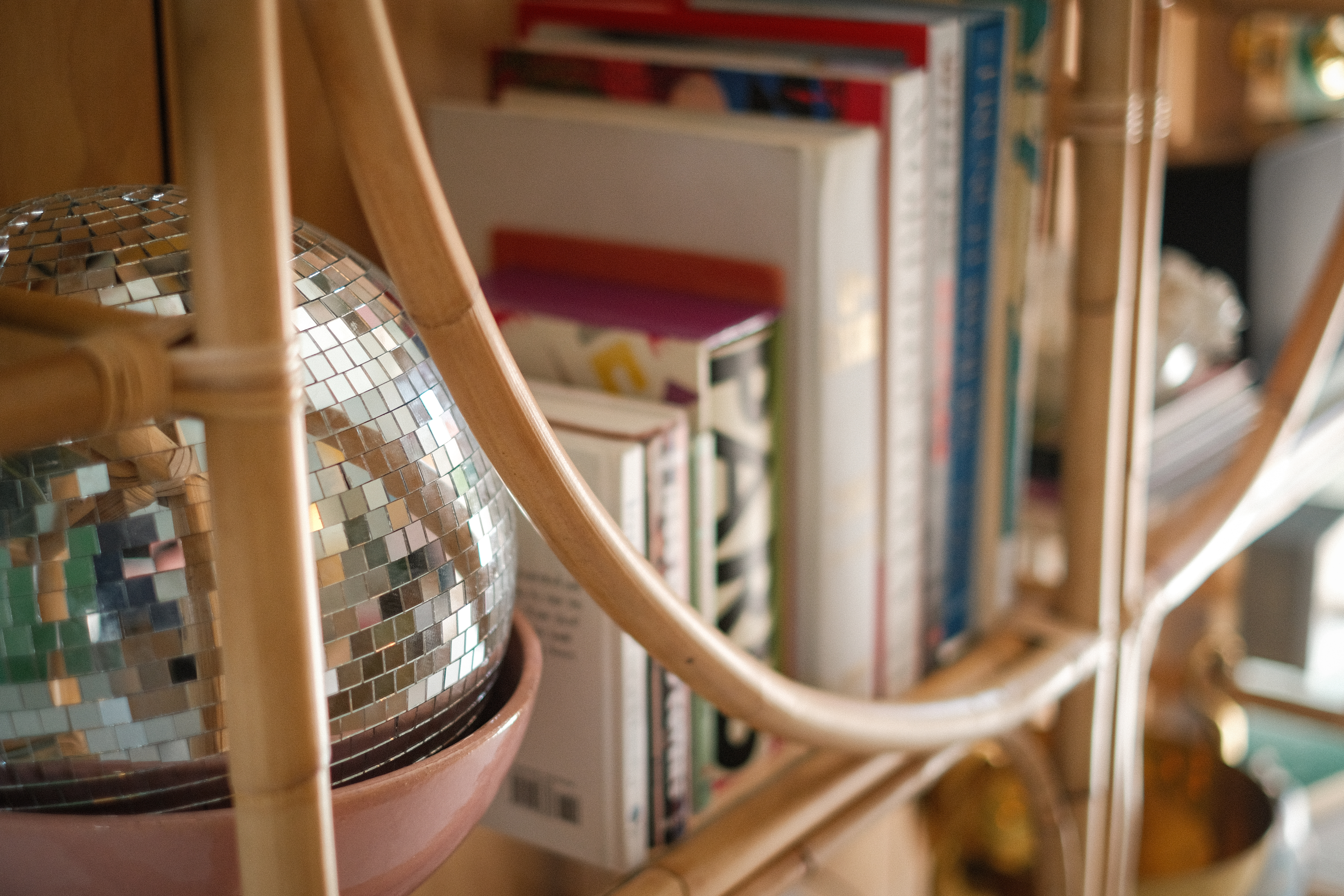 Books + disco ball